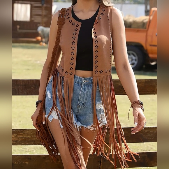 Jackets & Blazers - Fringe Sleeveless Jacket